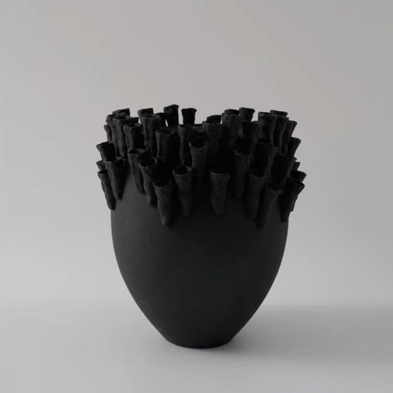 Ravel - 12.2" (31cm) Medium Ceramic Urn Wabi-Sabi Vase with Sculpted Rim Tubes