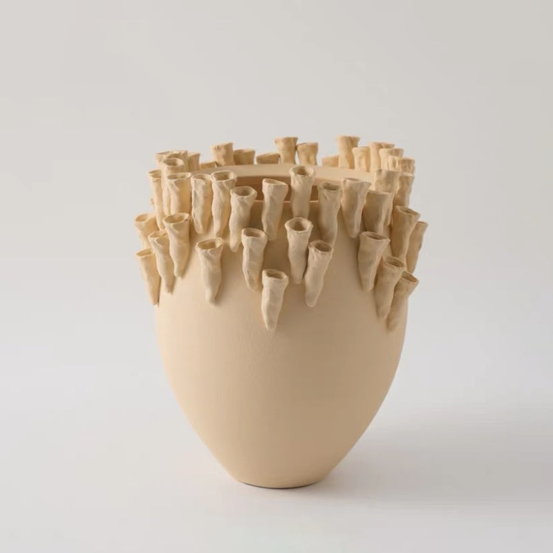 Ravel - 12.2" (31cm) Medium Ceramic Urn Wabi-Sabi Vase with Sculpted Rim Tubes