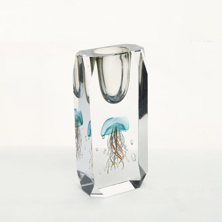 Aurelia - 11.4 inch (29cm) Modern Premium Jellyfish Clear Glass Vase Blue Color