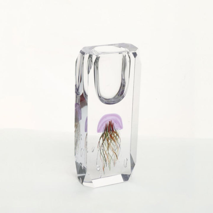 Aurelia - 11.4 inch (29cm) Modern Premium Jellyfish Clear Glass Vase Pink Color