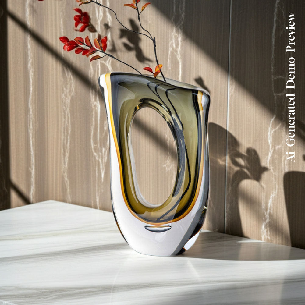 Aurelo – Medium Sized Color-Gradient Art Glass Vase with Flower