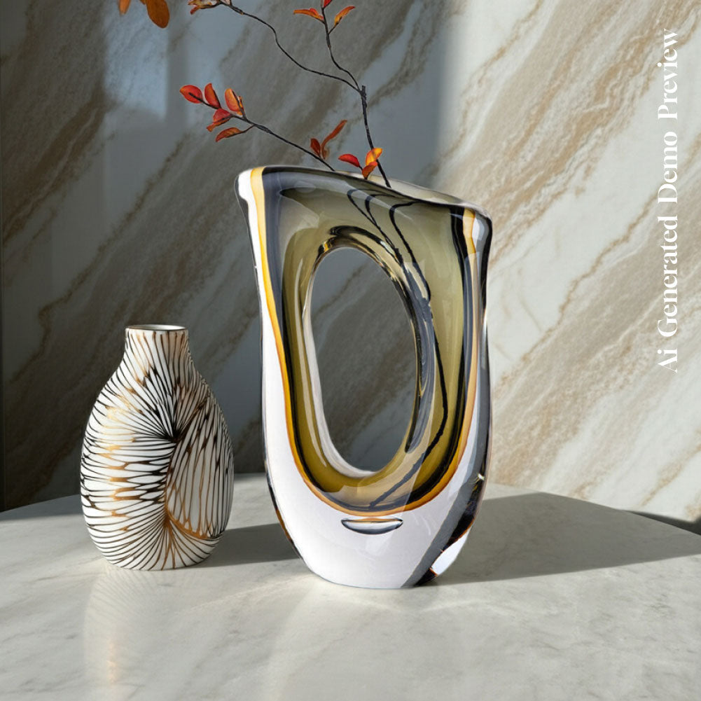 Aurelo – Medium Sized Color-Gradient Art Glass Vase with Flower