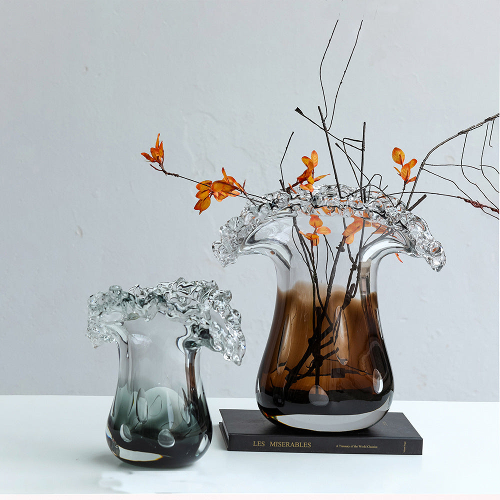 Clast - Medium-Sized Mushroom-Like Modern Art Glass Vase with Wavy Rim