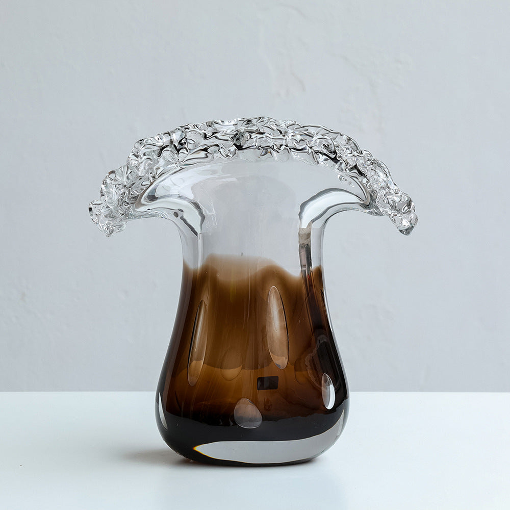 Clast - Medium-Sized Mushroom-Like Modern Art Glass Vase with Wavy Rim Large Size