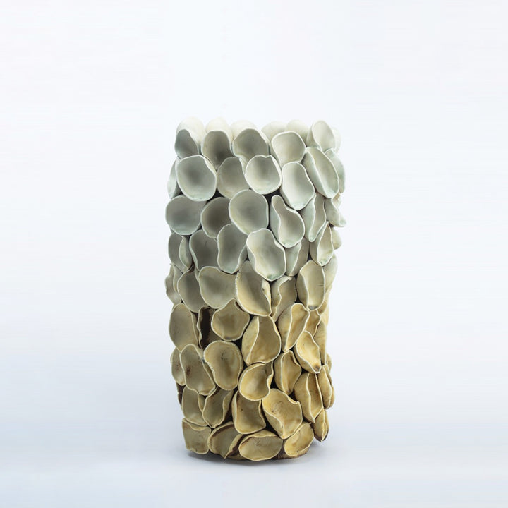 Corallina - 13.7 inch (35cm) Sculptural Designer Ceramic Vase w Shell-Inspired Exterior