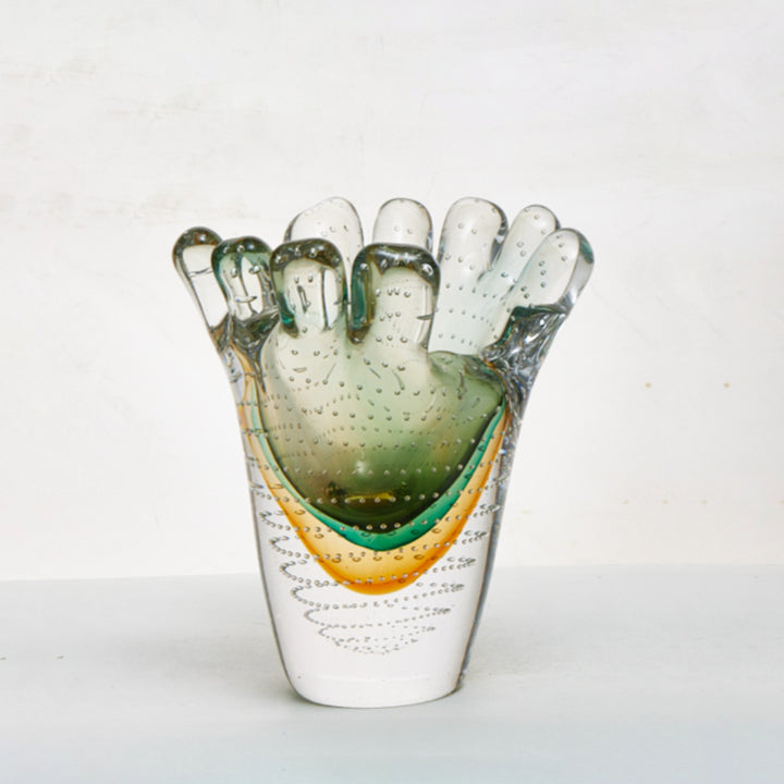 Emeris - 8.6 inch (22cm) Rainbow-Toned Designer Art Glass Vase w Crown-Like Rim