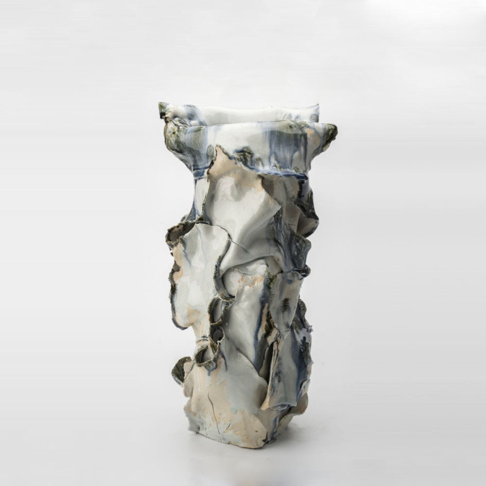 Shale - 16.9 inch (43cm) Tall Sculptural Designer Vase with Folded Ceramic Detailing